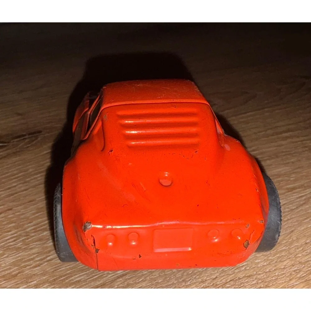 Vintage Corvette Stingray Orange‎ Metal Toy Car Pressed Steel Race Car